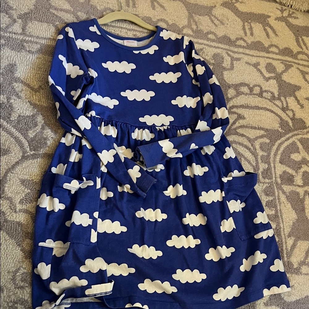 Navy Blue Cloud Print Long Sleeve Dress